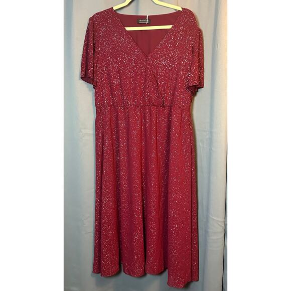 Rare Plus Size 1X 14 16 BloomChic Red Glitter Flutter Sleeve Dress Pockets - Picture 3 of 5